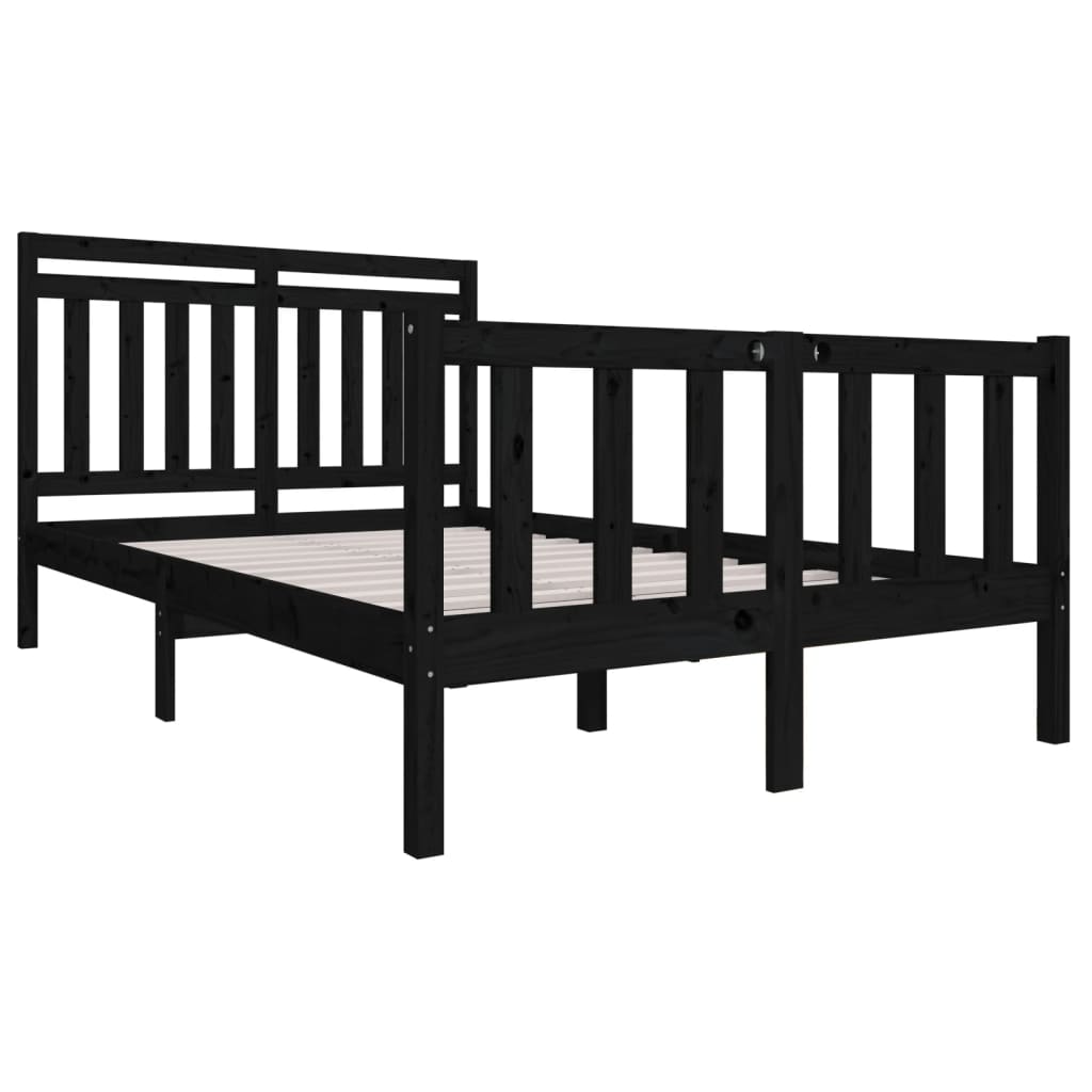 

vidaXL Bedframe massief hout zwart 135x190 cm 4FT6 Double