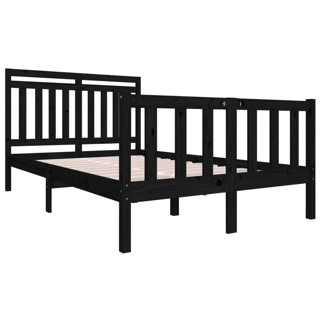 vidaXL Bedframe massief hout zwart 140x190 cm afbeelding