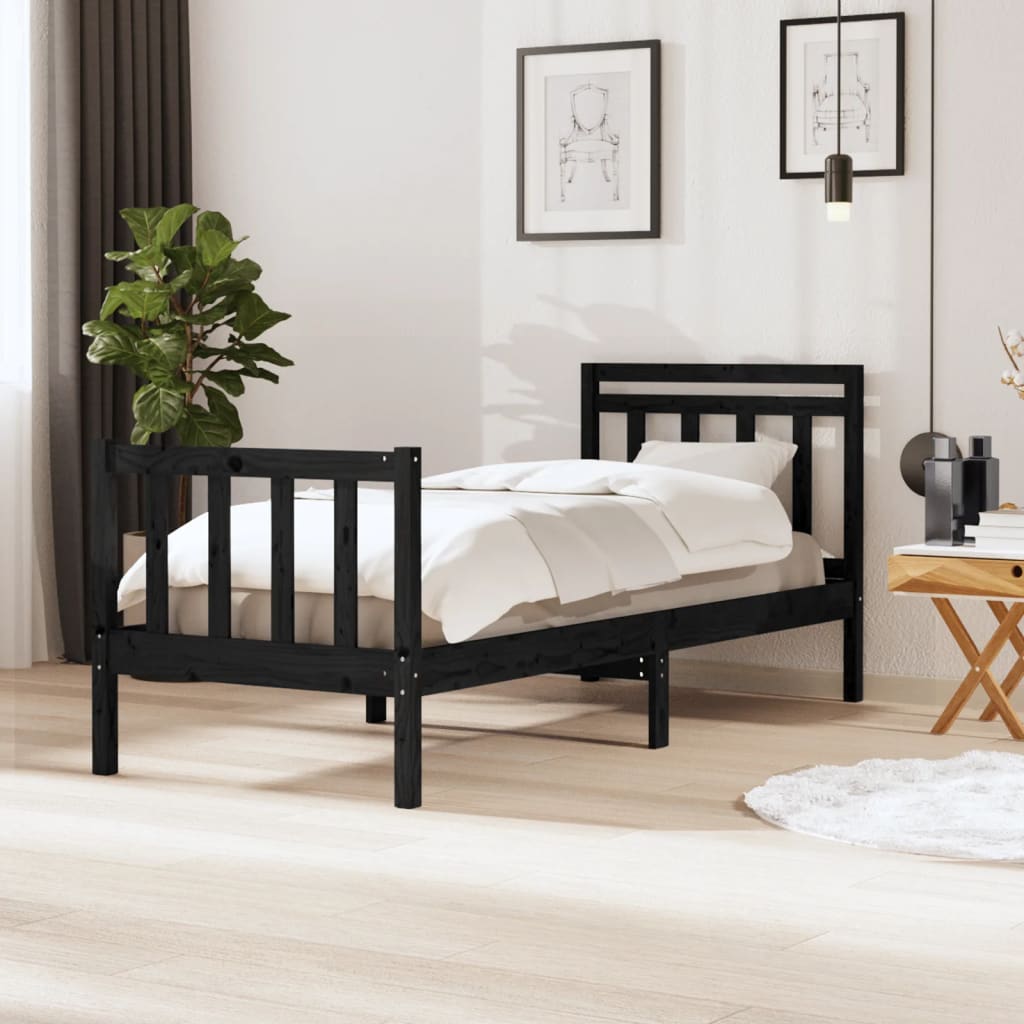 vidaXL Cadru de pat ,negru, 90x200 cm, lemn masiv