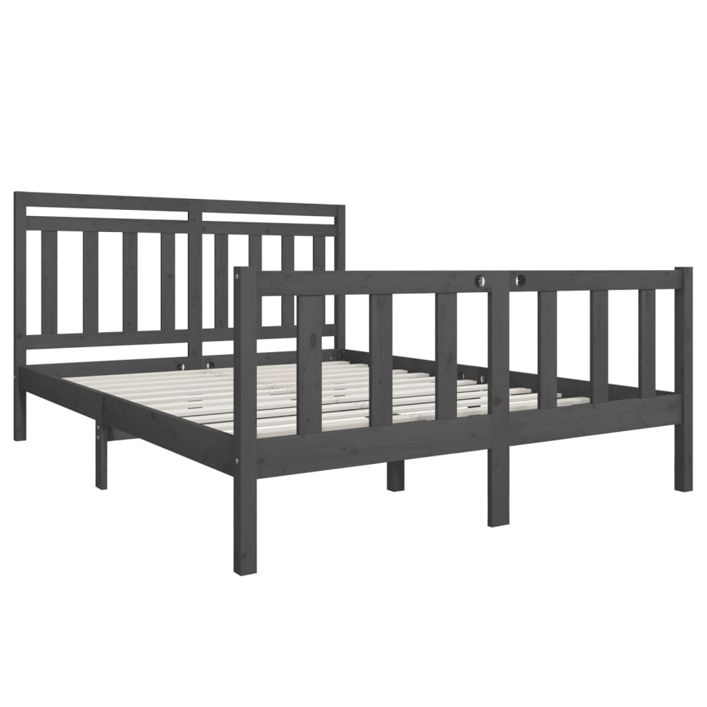 

vidaXL Bedframe massief hout grijs 150x200 cm 5FT King Size