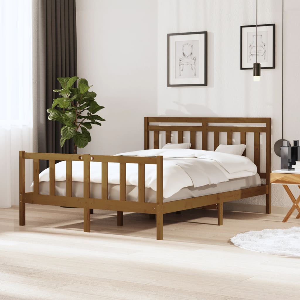 Rám postele medově hnědý 150 x 200 cm King Size masivní dřevo