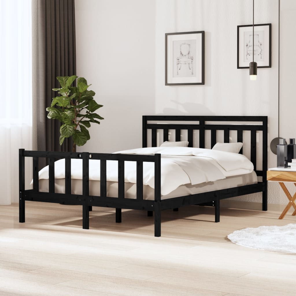 vidaXL Cadru pat 5FT King Size, negru, 150x200 cm, lemn masiv