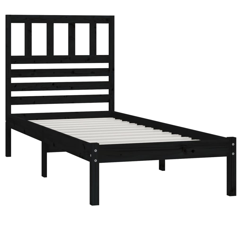 vidaXL Bedframe massief grenenhout zwart 75x190 cm afbeelding