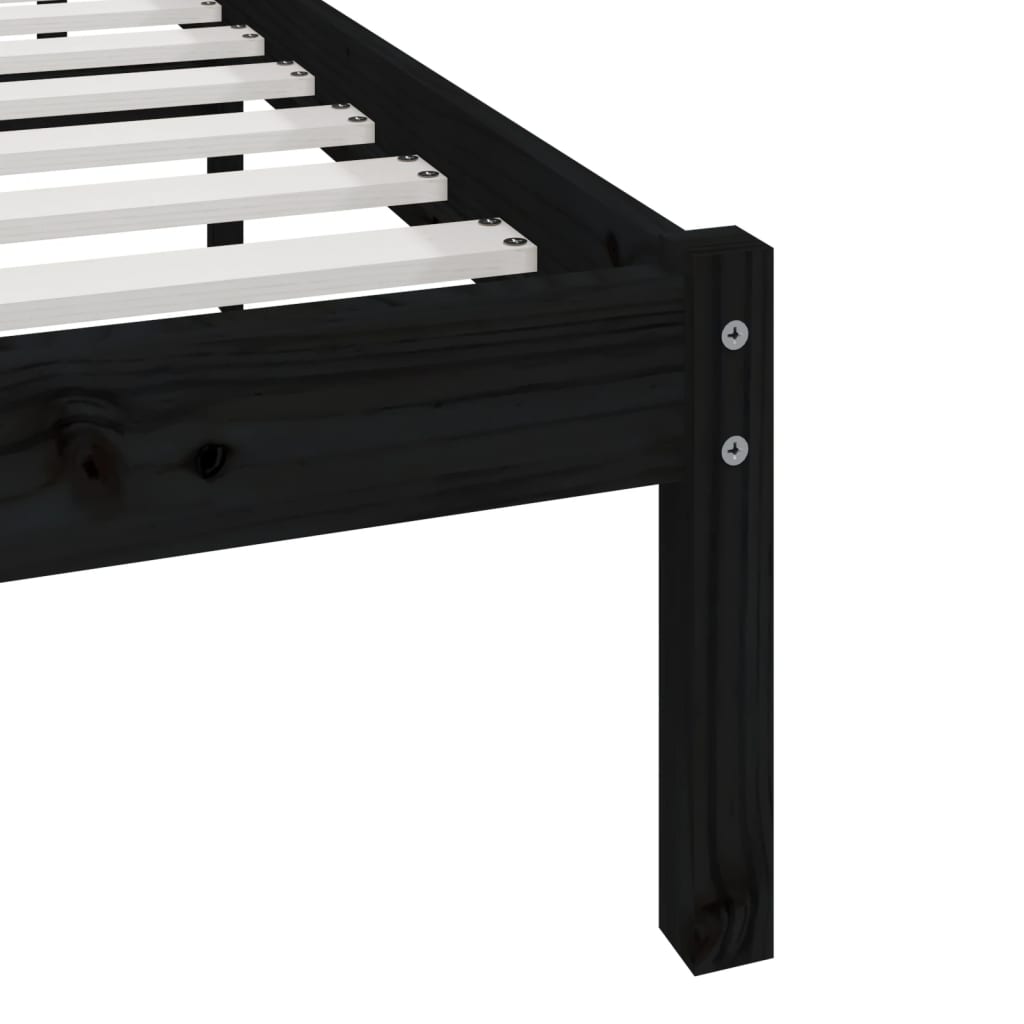 Cadru de pat Small Single, negru, 75x190 cm, lemn masiv de pin