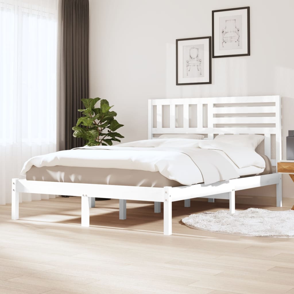vidaXL Cadru pat, alb, 140x200 cm,lemn masiv de pin
