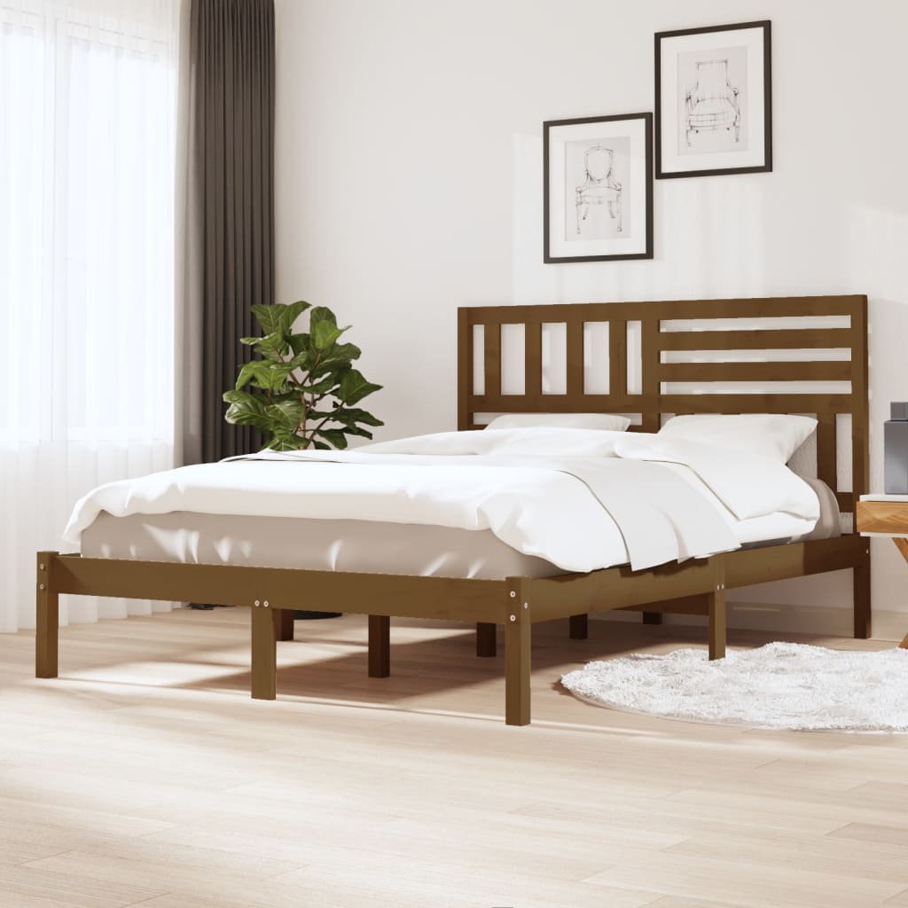 vidaXL Cadru pat 5FT King Size, maro miere, 150x200 cm, lemn masiv pin