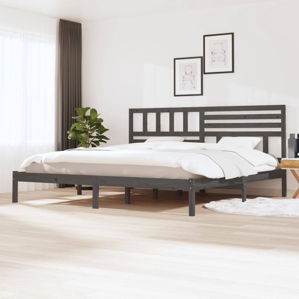vidaXL Cadru de pat, gri, 200 x 200 cm, lemn masiv de pin