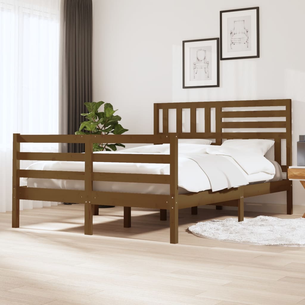 Cadre de lit Marron miel Bois massif 120x190 cm Petit Double