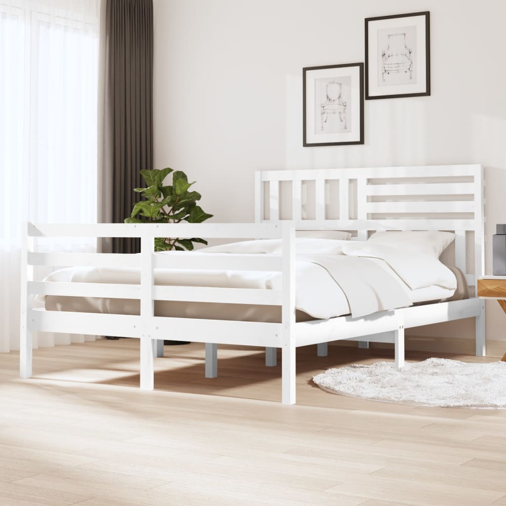 Rám postele bílý 135 x 190 cm Double masivní dřevo