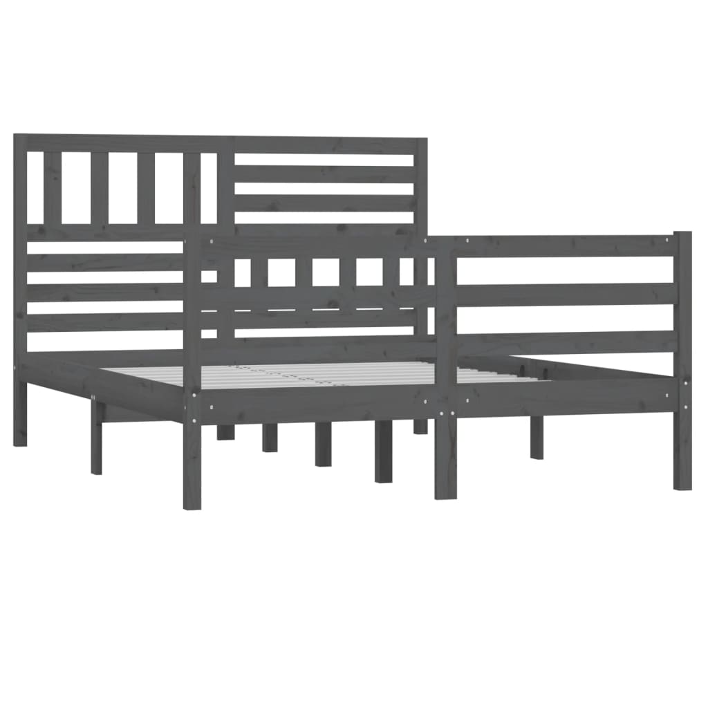 vidaXL Bedframe massief hout grijs 135x190 cm 4FT6 Double