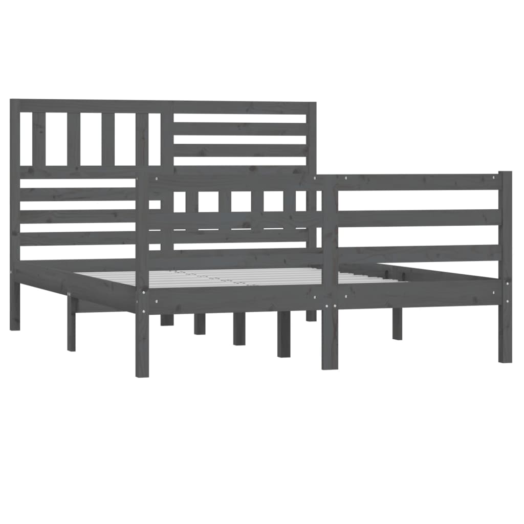 vidaXL Bedframe massief hout grijs 140x190 cm