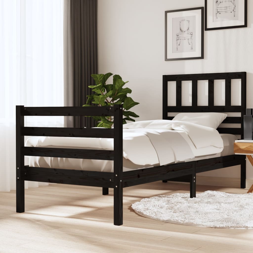 vidaXL Cadru de pat, 100×200 cm, negru, lemn masiv vidaXL imagine 2022