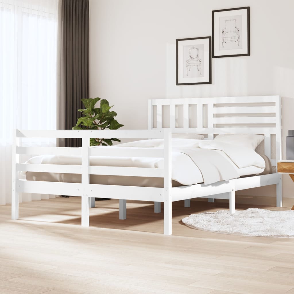 vidaXL Cadru pat 5FT King Size, alb, 150x200 cm, lemn masiv