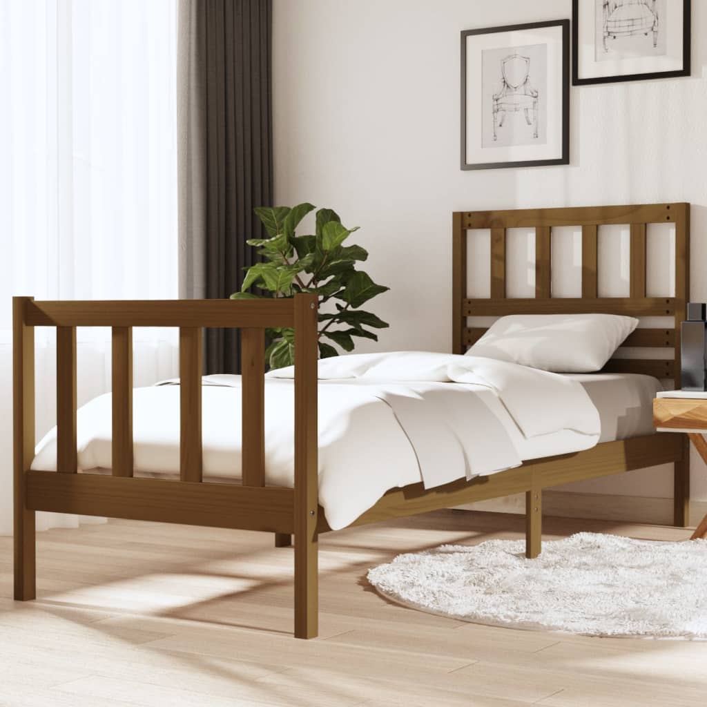 Cadre de lit Marron miel Bois massif 75x190 cm Petit simple