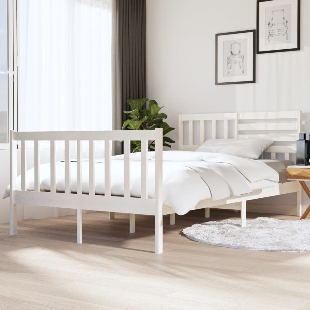 vidaXL Rám postele bílý masivní dřevo 135 x 190 cm Double