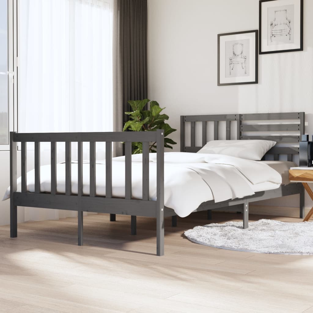 Rám postele šedý masivní dřevo 135 x 190 cm Double