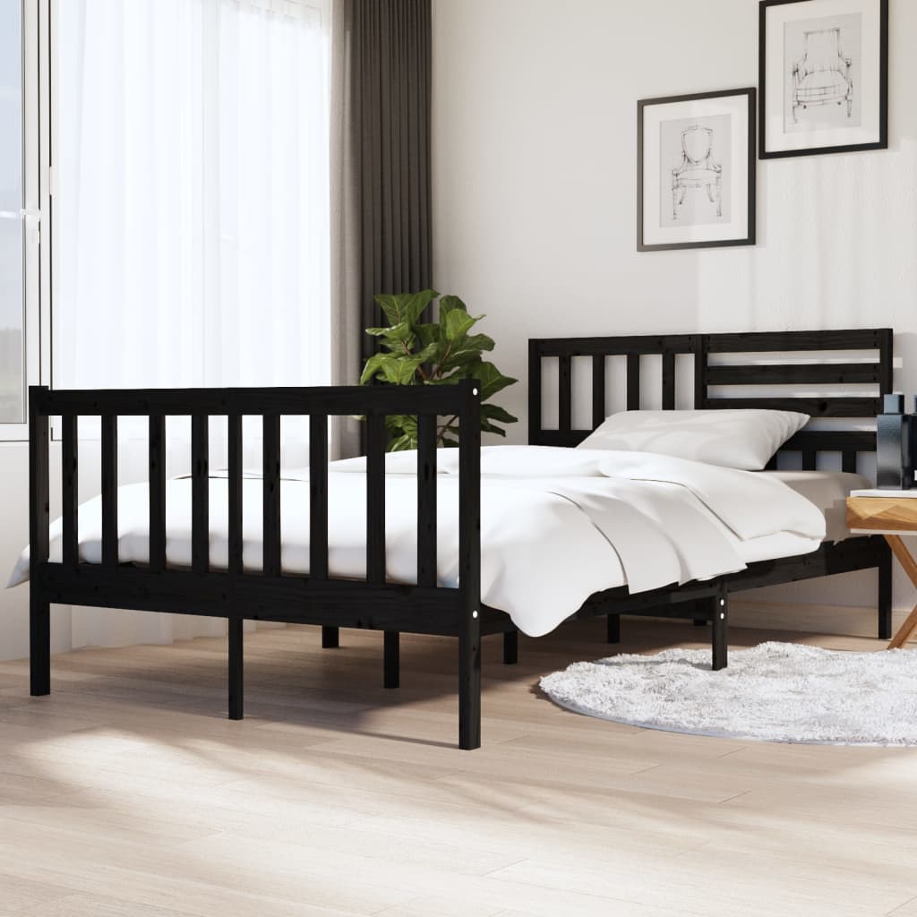 Rám postele černý 135 x 190 cm Double masivní dřevo