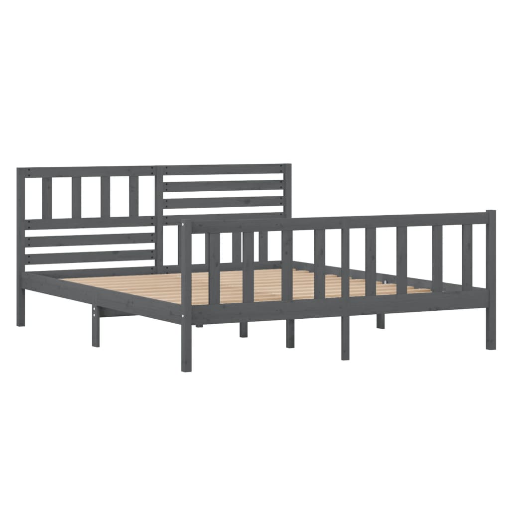 vidaXL Estructura de cama de madera maciza gris 140x190 cm