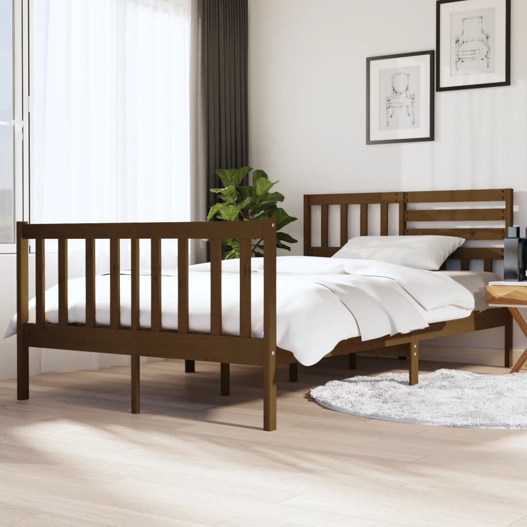 vida XL Massivholzbett Honigbraun 140x 190 cm