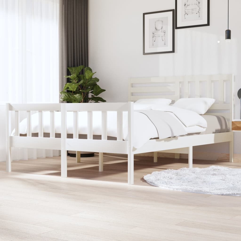 vidaXL Rama ��ka, bia�a, lite drewno, 140x200 cm