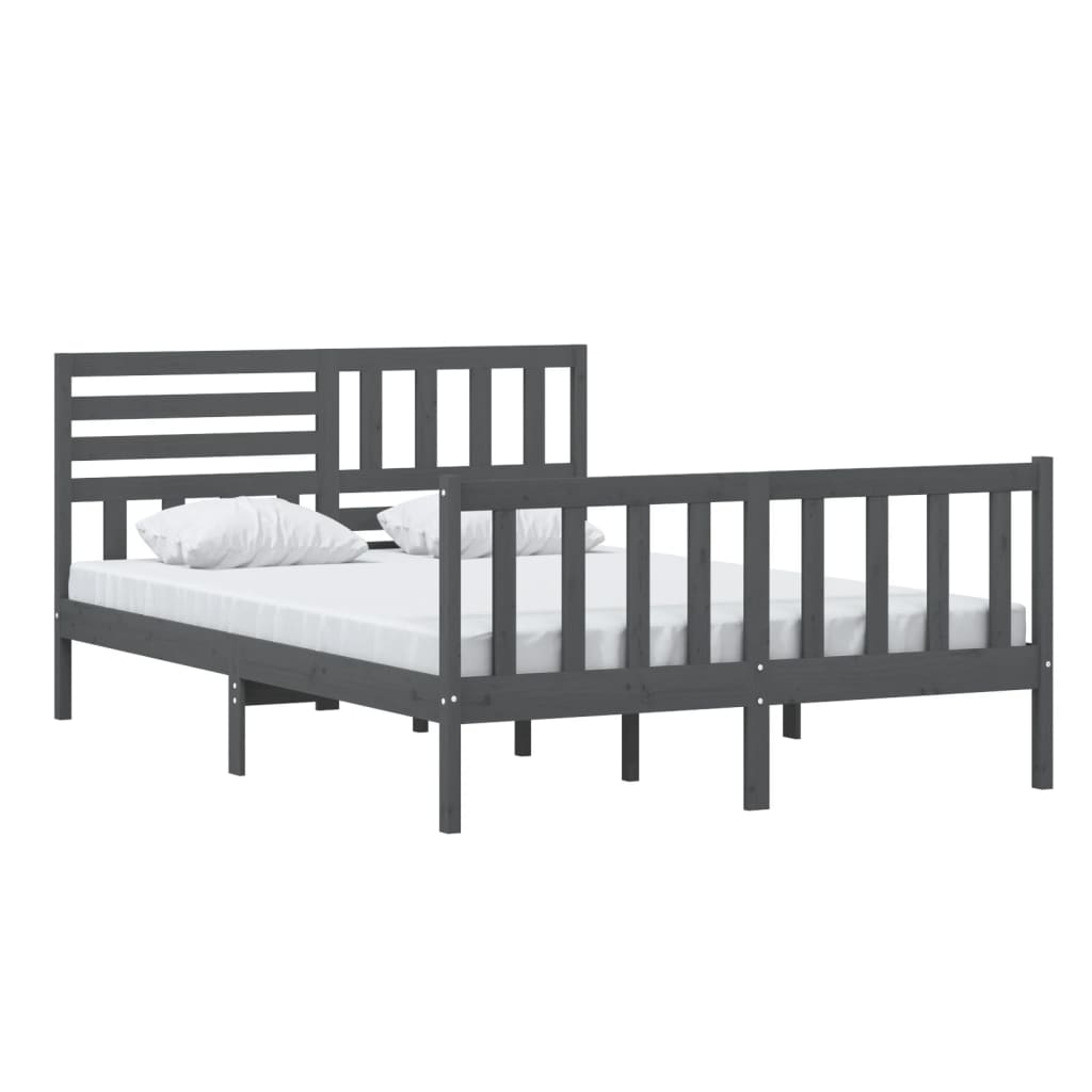 vidaXL Bedframe massief hout grijs 140x200 cm