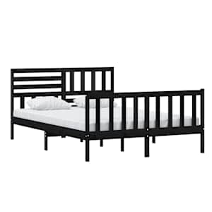 vidaXL Lovos rėmas, juodos spalvos, 140x200cm, medienos masyvas