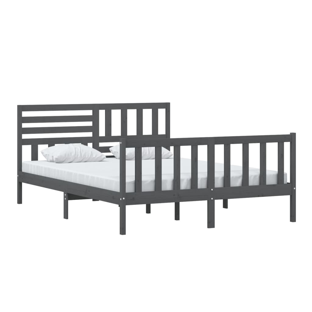 

vidaXL Bedframe massief hout grijs 150x200 cm 5FT King Size