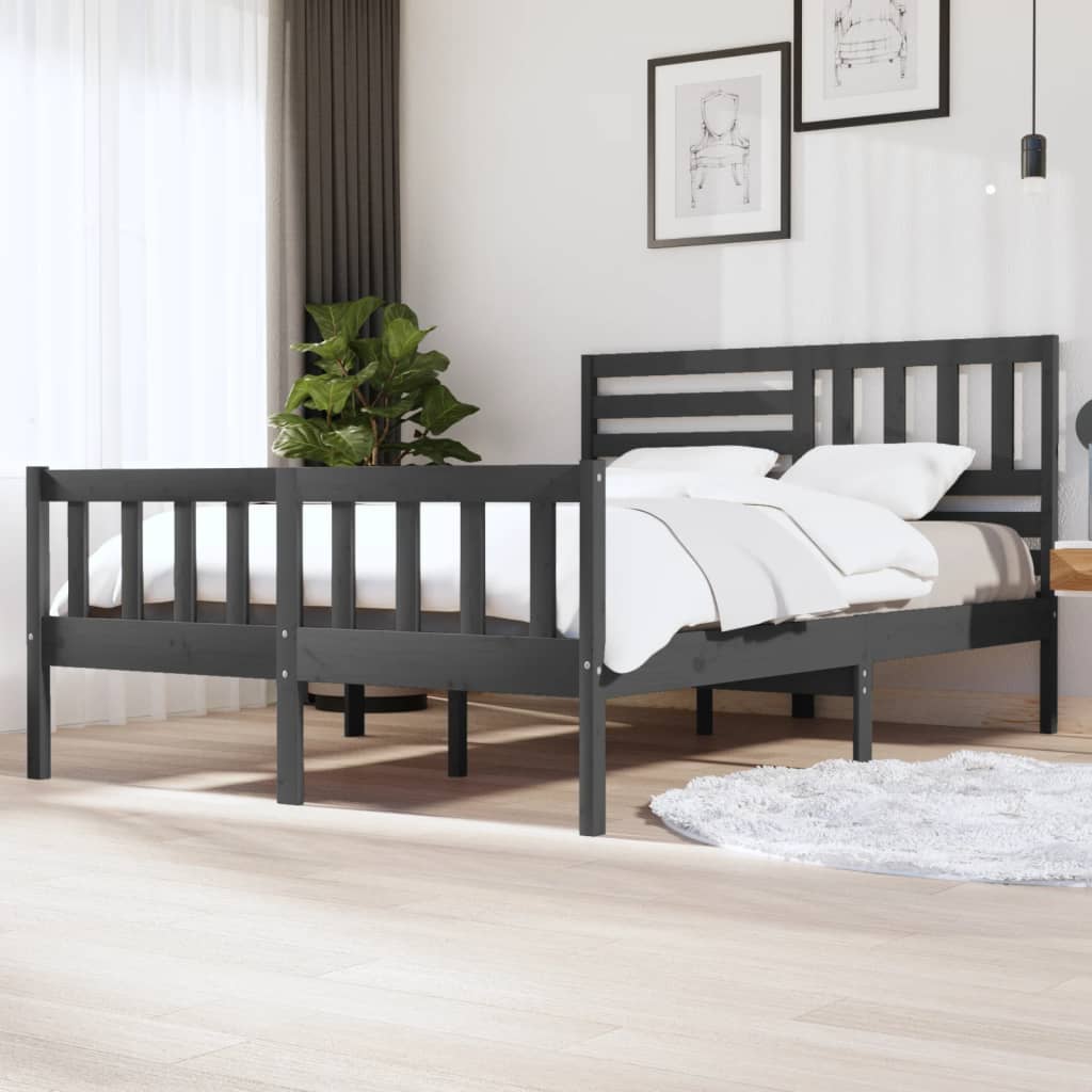 Rám postele šedý 150 x 200 cm King Size masivní dřevo