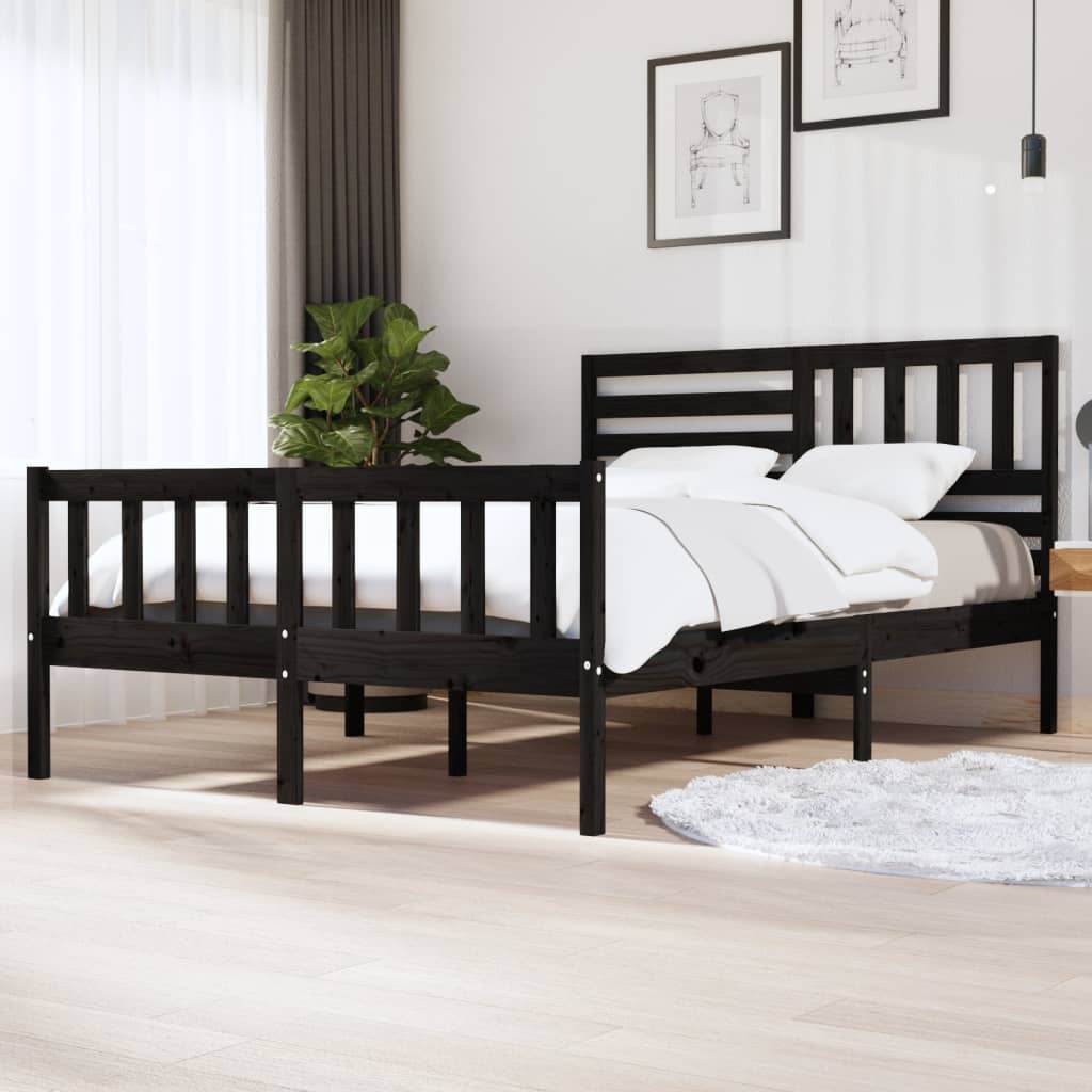 vidaXL Cadru de pat 5FT King Size, negru, 150x200 cm, lemn masiv