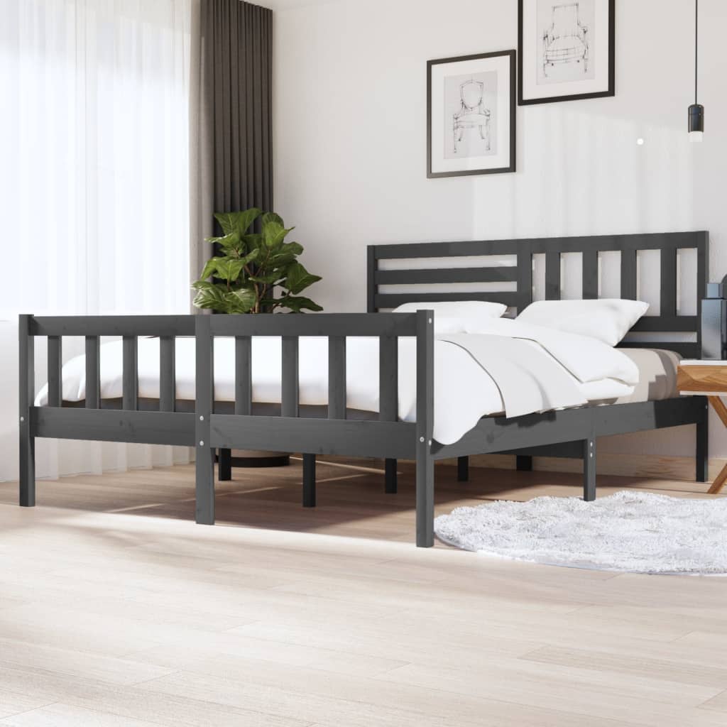 Rám postele šedý 180 x 200 cm Super King masivní dřevo
