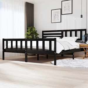 Rám postele černý masivní dřevo 200 x 200 cm - obrázek 1