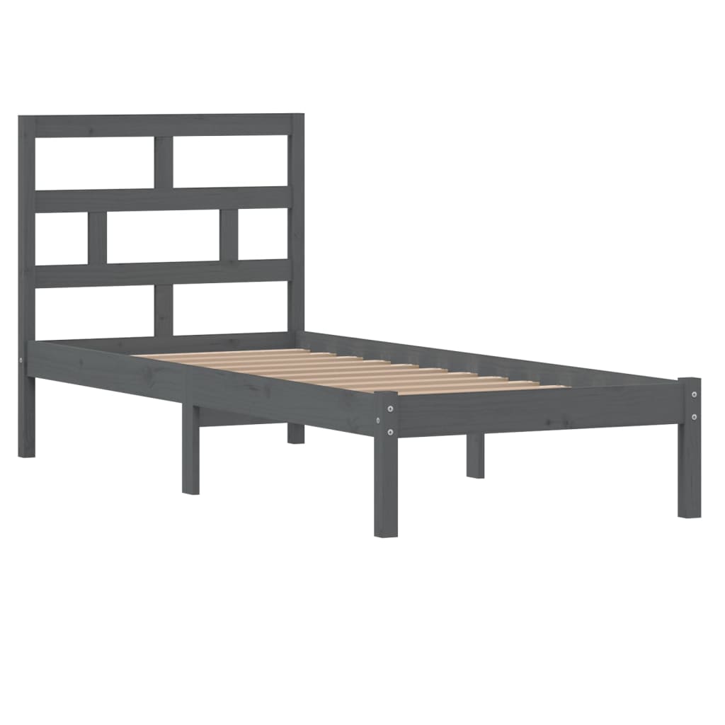 vidaXL Bedframe massief hout grijs 75x190 cm 2FT6 Small Single