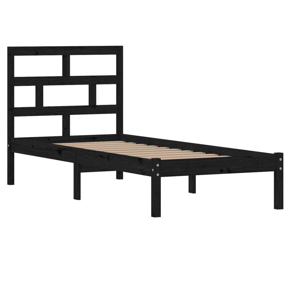 vidaXL Bedframe massief hout zwart 75x190 cm 2FT6 Small Single