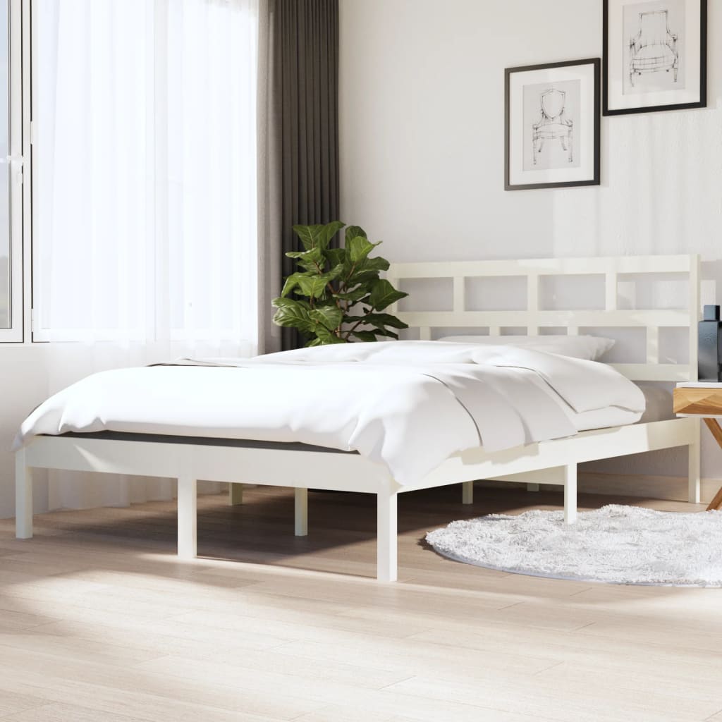 Rám postele bílý 135 x 190 cm Double masivní dřevo
