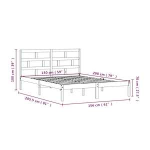 Rám postele bílý 150 x 200 cm King Size masivní dřevo - obrázek 9