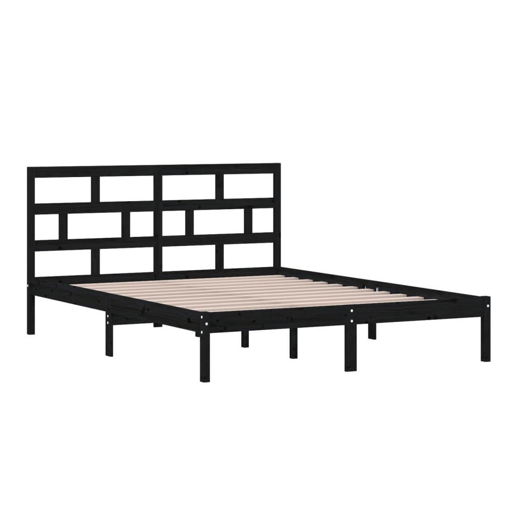 

vidaXL Bedframe massief hout zwart 150x200 cm 5FT King Size