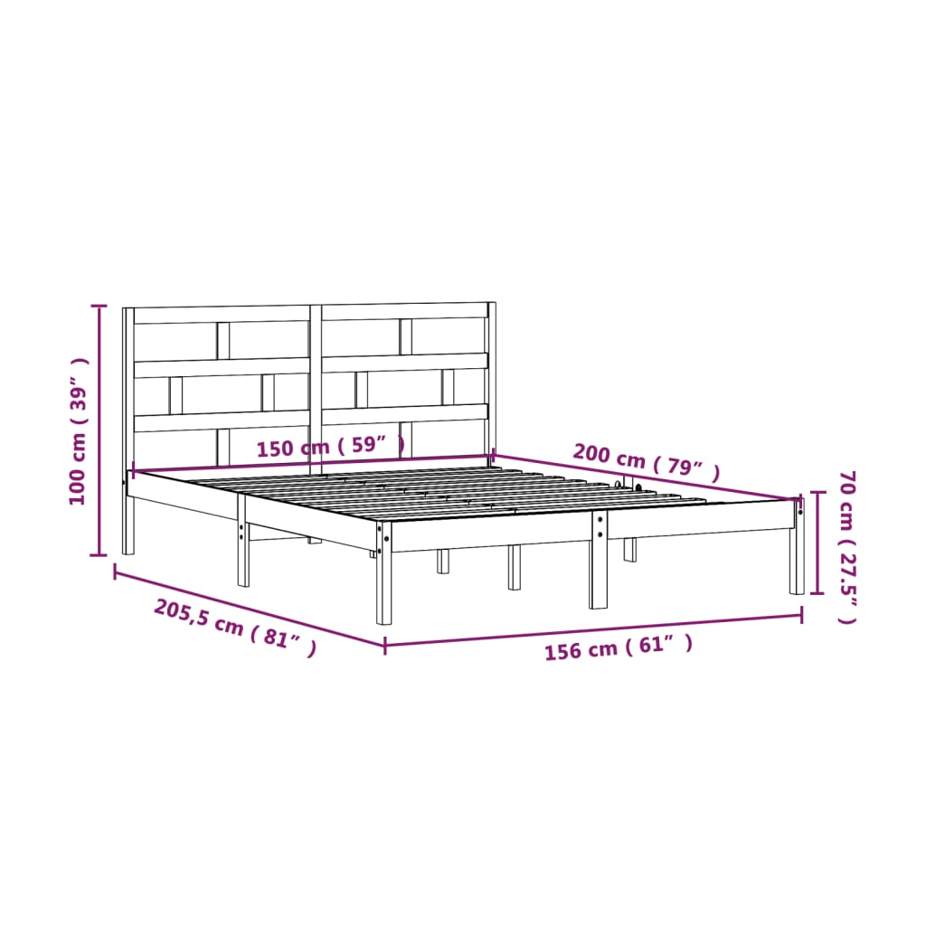 Cadru pat King Size 5FT, negru, 150x200 cm, lemn masiv