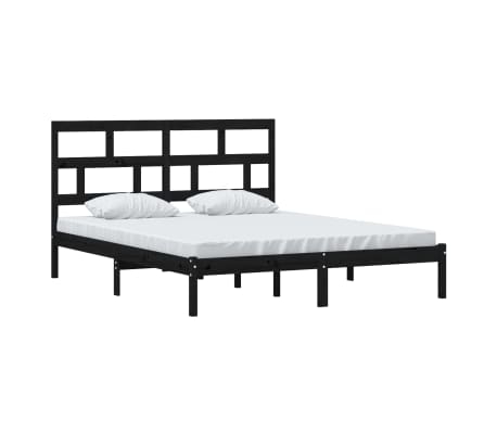 vidaXL Lovos rėmas, juodas, 160x200cm, pu&scaron;ies medienos masyvas