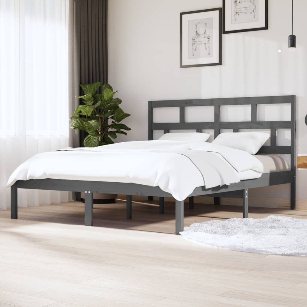 Rám postele šedý 180 x 200 cm Super King masivní dřevo