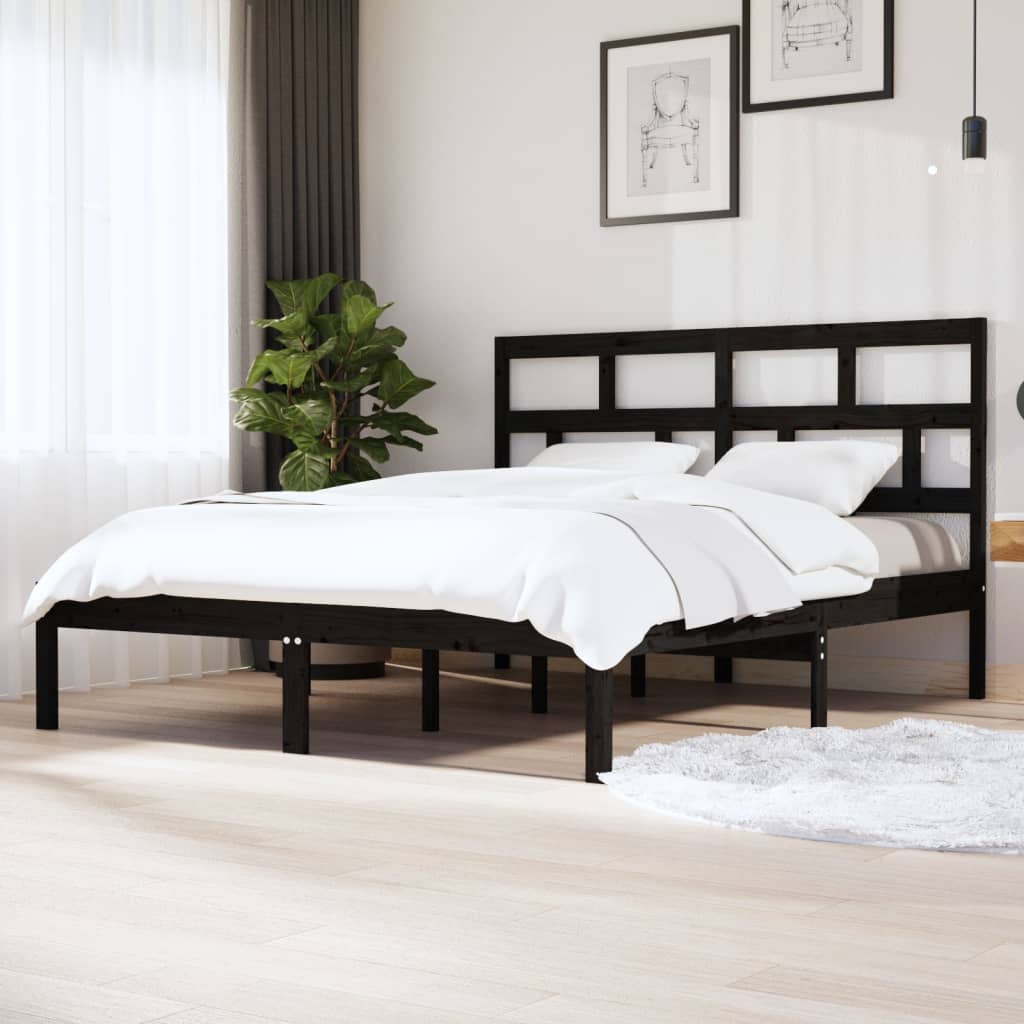 Cadru de pat Super King 6FT, negru, 180x200 cm, lemn masiv