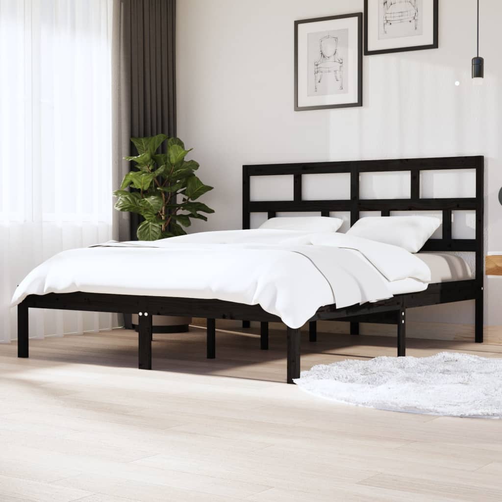 vidaXL Cadru de pat Super King 6FT, negru, 180×200 cm, lemn masiv