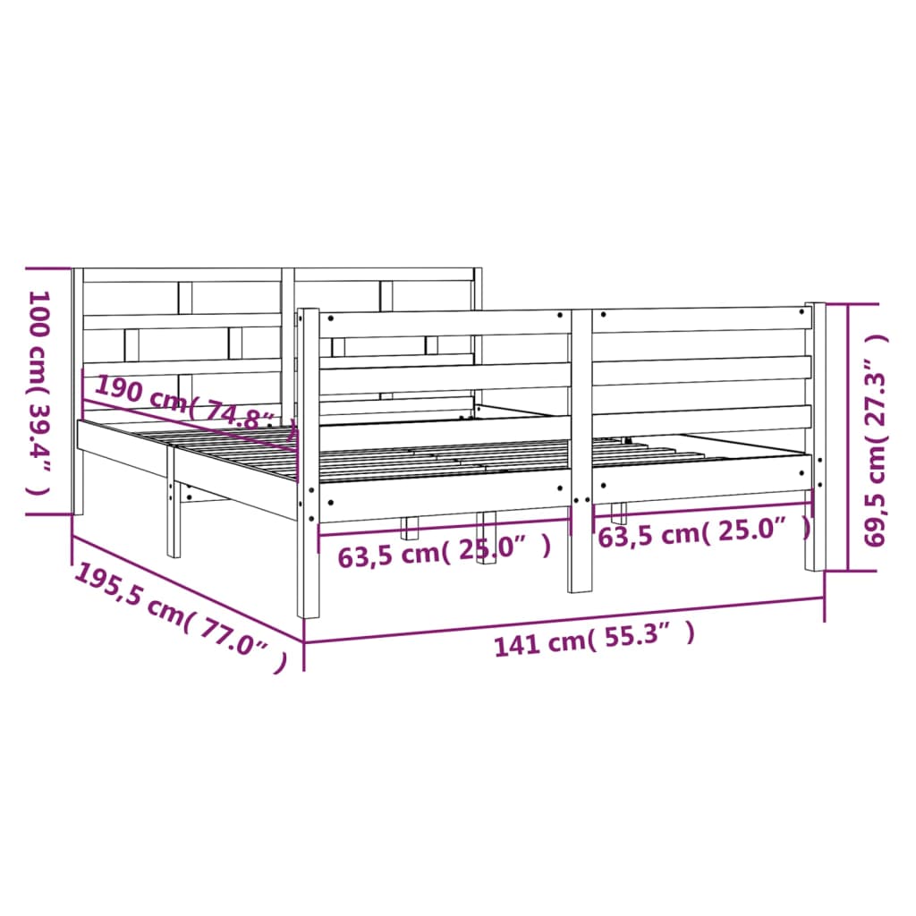 Cadru de pat dublu 4FT6, 135x190 cm, lemn masiv