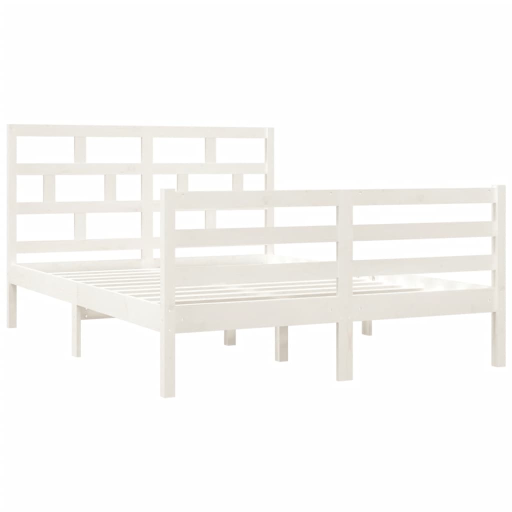 Cadru de pat dublu 4FT6, alb, 135x190 cm, lemn masiv