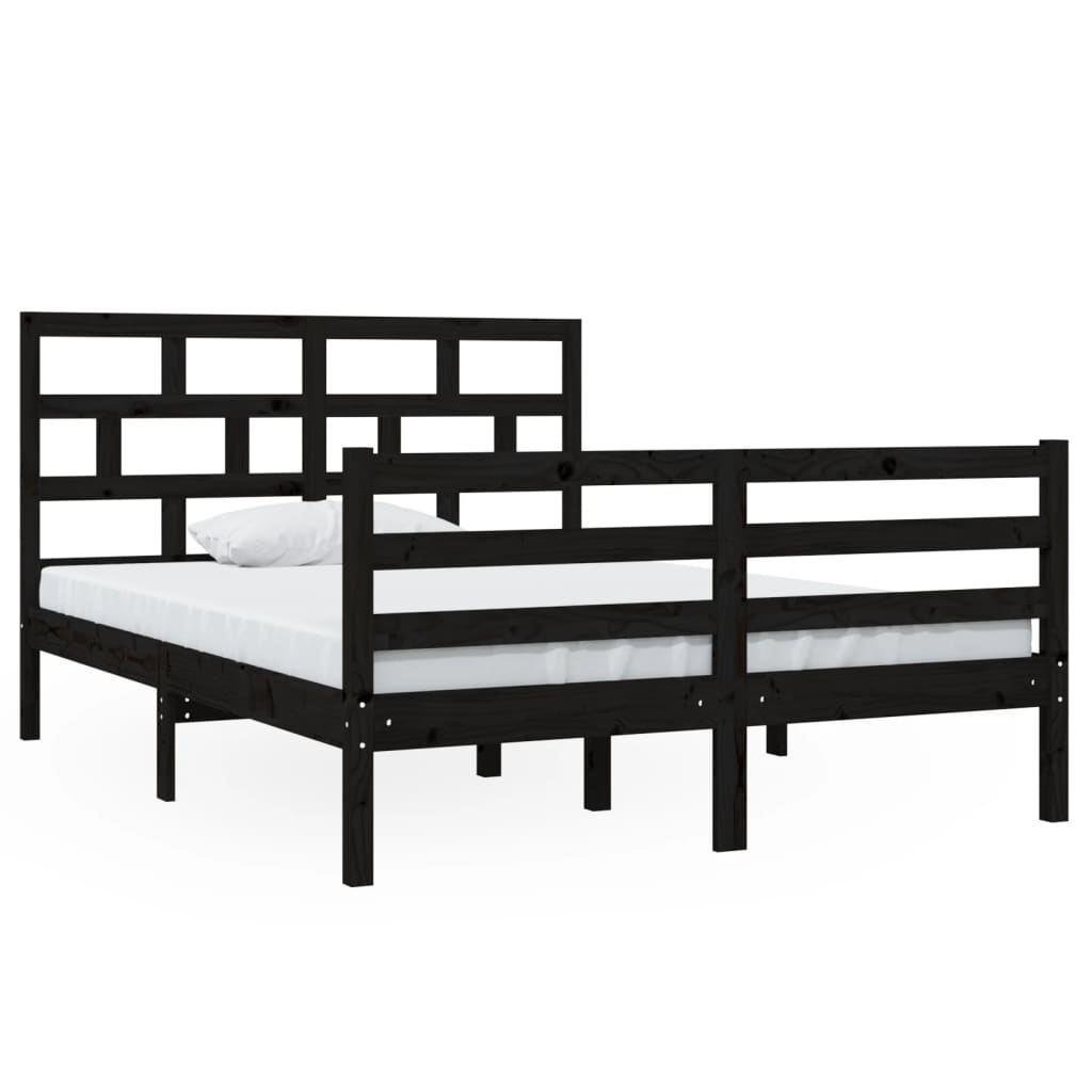 vidaXL Bedframe massief hout zwart 135x190 cm 4FT6 Double