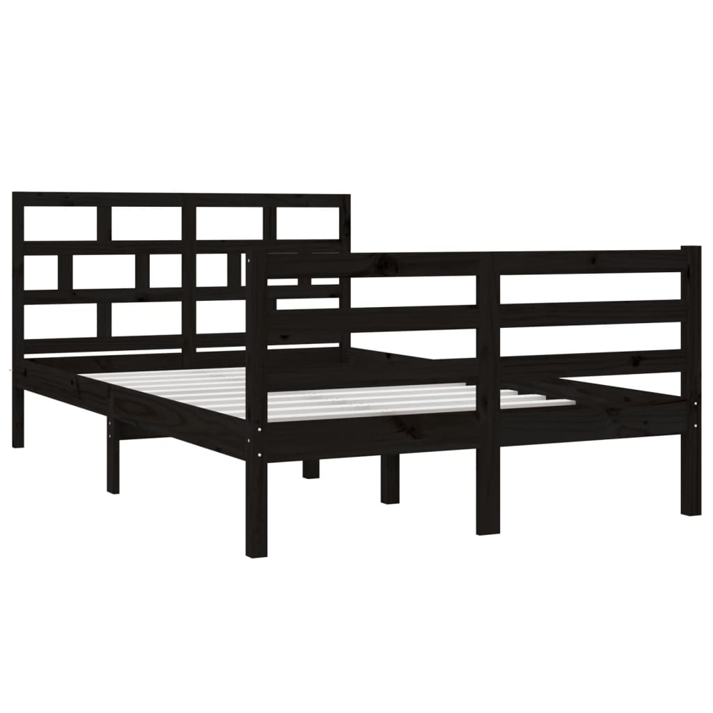 vidaXL Estrutura de cama casal 135x190 cm madeira maciça preto