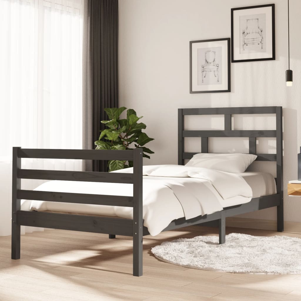 vidaXL Cadru de pat,gri, 90x200 cm, lemn masiv de pin
