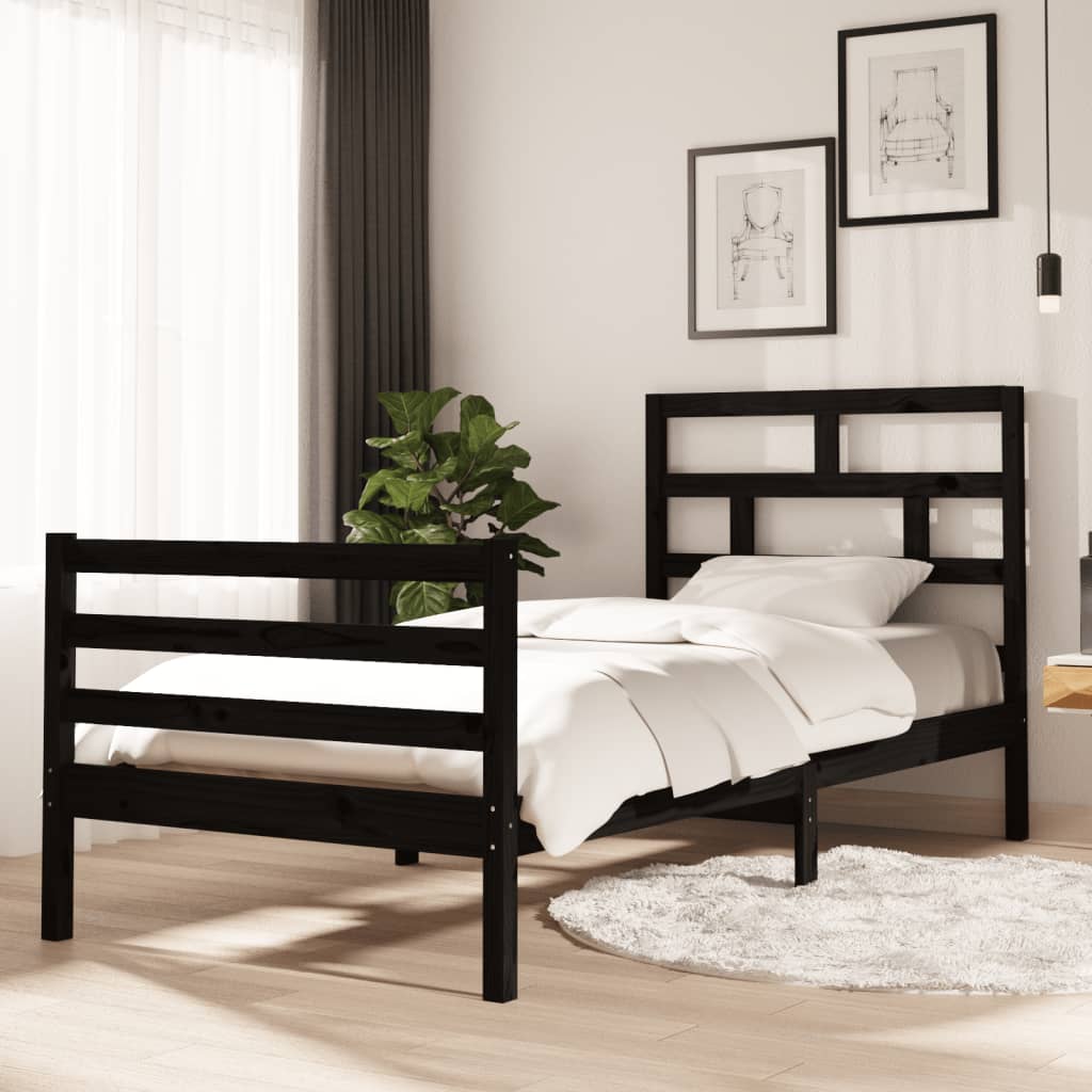 vidaXL Cadru de pat ,negru, 90x200 cm, lemn masiv de pin