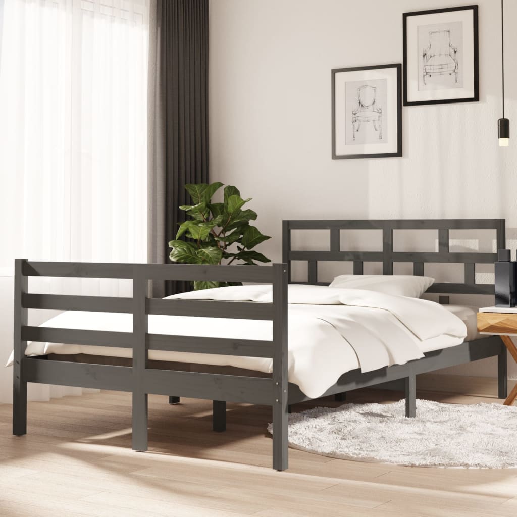vidaXL Cadru de pat, gri, 120×200 cm, lemn masiv de pin 120x200 imagine noua