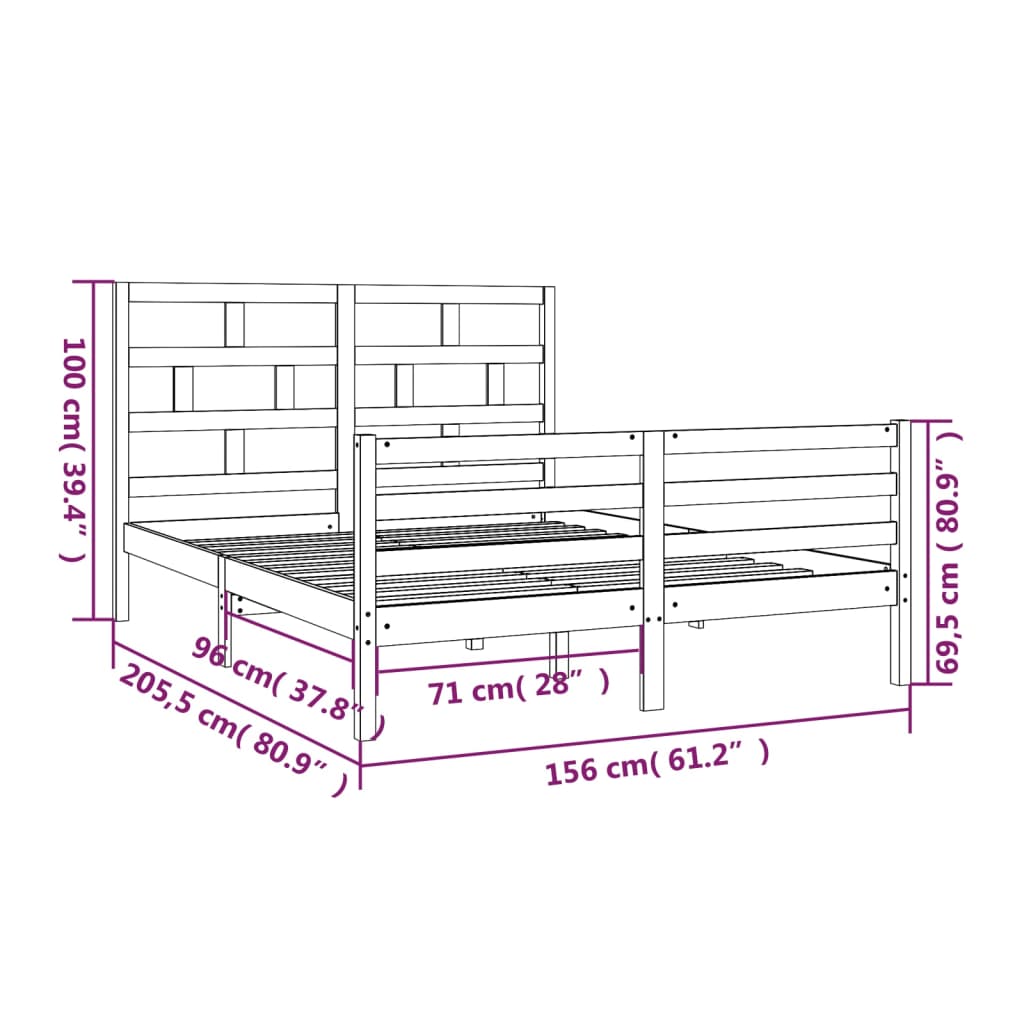 Cadru de pat King Size, alb, 150x200 cm, lemn masiv