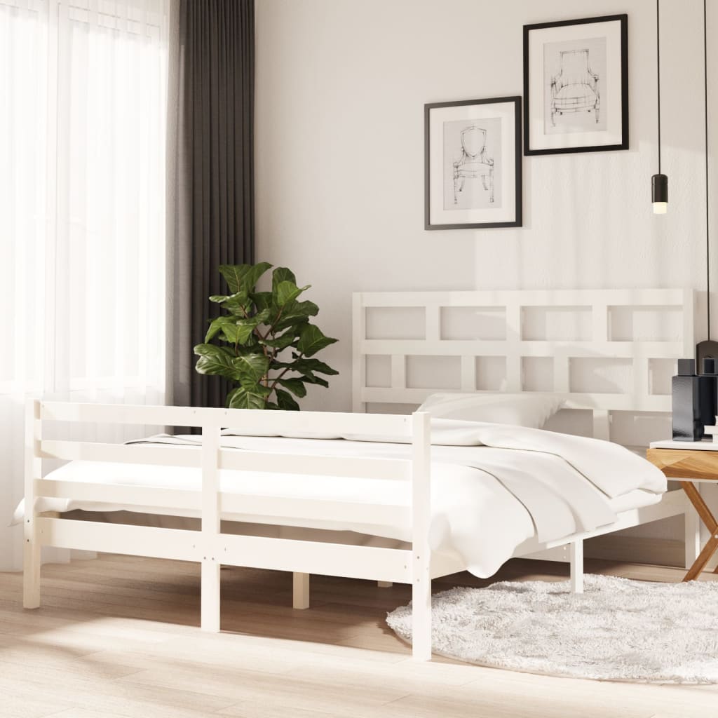 Rám postele bílý masivní dřevo 150 x 200 cm King Size